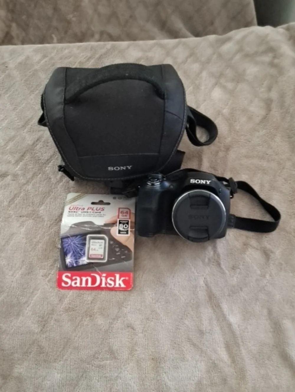 Sony Black Digital Camera with Black Carry Case and SanDisk 64GB Card
